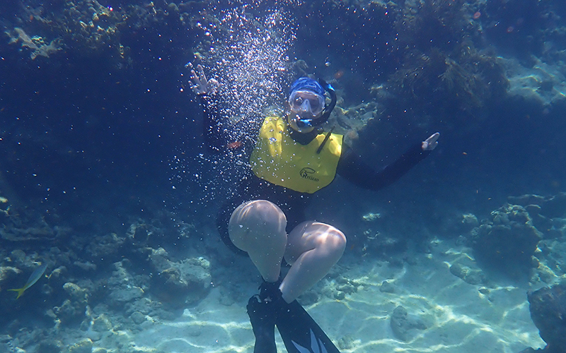 student scuba dives as part of Shedd Aquarium course