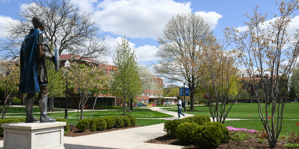 The Quad on a sunny, blue-sky spring day.