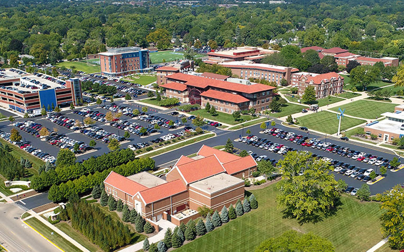 Aerial campus view of AU.